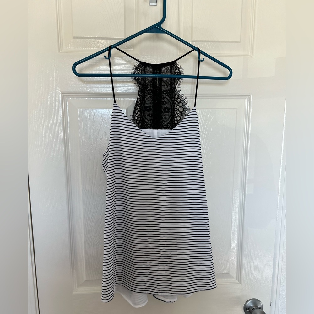 Express Striped Black and White Lace back Tank Top. NWT. Size Medium